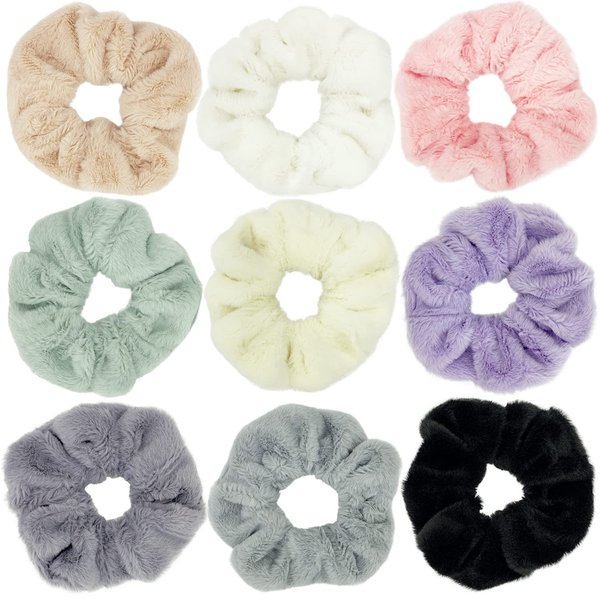 BETITETO Furry Hair Scrunchies Fluffy Bobbles Hair Elastic Ponytail Holder Soft for Women Girls, Pack of 9 (Multicolored Fluffy)