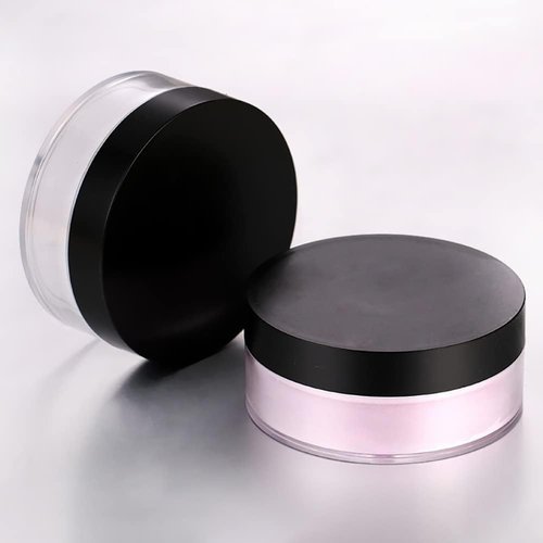 2 Pcs Black Plastic Loose Powder Case Empty Cosmetic Powder Container Refillable Makeup Powder Jar Portable Powder Box Loose Powder Containers for Travel Powder Face 50g