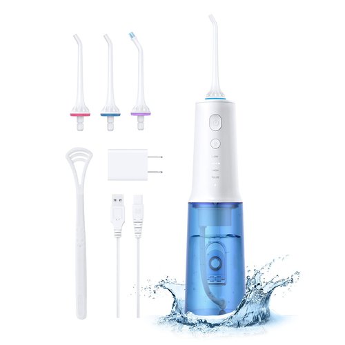 Water Dental Flosser Professional 320ML Tank Cordless Oral Irrigator - Portable and Rechargeable IPX7 Waterproof 4 Modes Water Flossing with Cleanable Water Tank for Home and Travel