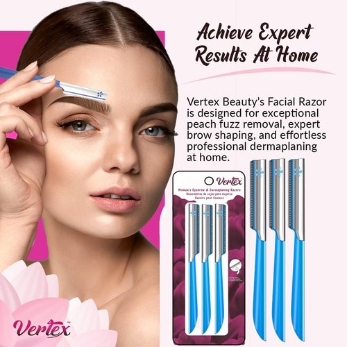 Facial Razor Hair Removal - Dermaplaning Tool Peach Fuzz Remover Trimmer Women Remove Fine Hair Blue Eyebrow Razors Dermaplane Face Shavers Exfoliating Sensitive Skin Travel Essential