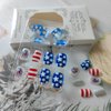 BMKKOT Patriotic Press on Nails Short Fake Nails Independence Day Stars Artificial Glue on Nails Red White Stripes Square False Nails Glitter Fireworks Acrylic Nails for Women 4th of July Manicure