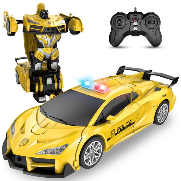 CEGOUFUN Remote Control Car for Kids Rc Cars for Boys,One Button Transformation to Robot with Flashing Light 2.4Ghz Transforming Car 1:18 Scale for Kids with 360 Degree Rotating Drifting