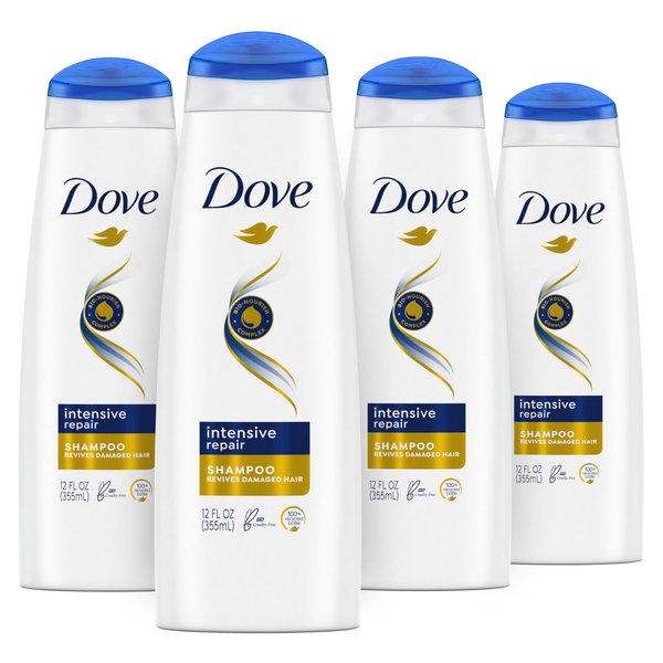 Dove Nutritive Solutions Strengthening Shampoo Intensive Repair Formula for Damaged Hair Dry Hair Shampoo With Keratin Actives, 12 Ounce (Pack of 4)