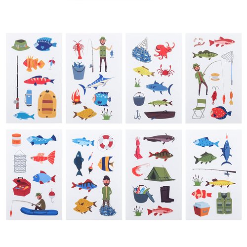 Cleverplay 24 Sheets Gone Fishing Temporary Tattoos, Waterproof Birthday Decorations, Party Favors