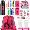 Xtinmee 66 Pcs Gymnastics Party Favor for Girl Gymnastics Gift Water Bottle Drawstring Backpack Hand Grip Wristband Hair Tie Ponytail Holder 50 Tattoo Sticker Gymnastics Stuff Team Birthday Reward