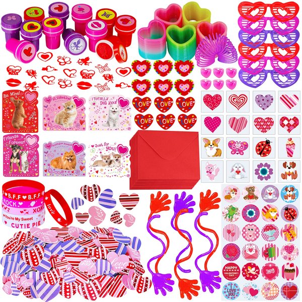 234 Pack Valentine's Day Party Favors Supplies Gift Exchage Cards Heart Glasses Bracelets Heart Stickers Stamper Sticky Hands Tattoo Bulk for Kids School Classroom Rewards Prizes Birthday Goodie Bags