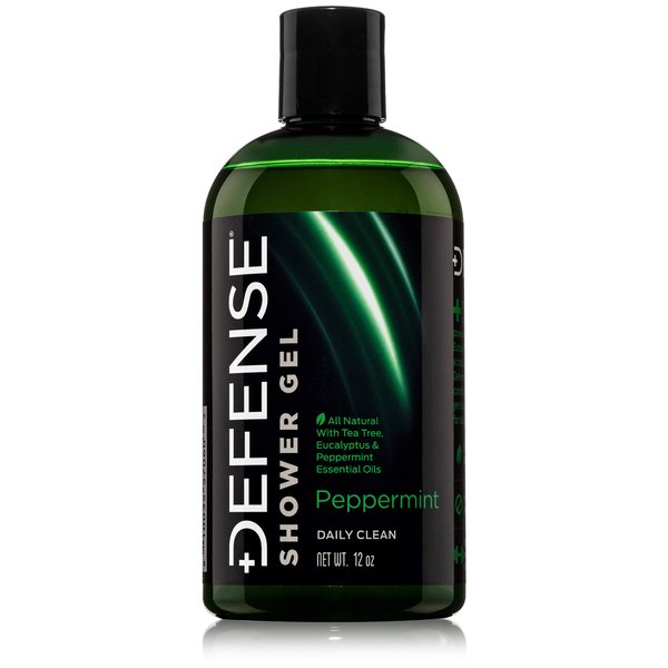 Defense Soap Peppermint Shower Gel | 100% Natural Organic Moisturizing Mint Tea Tree Body Wash, 12 oz