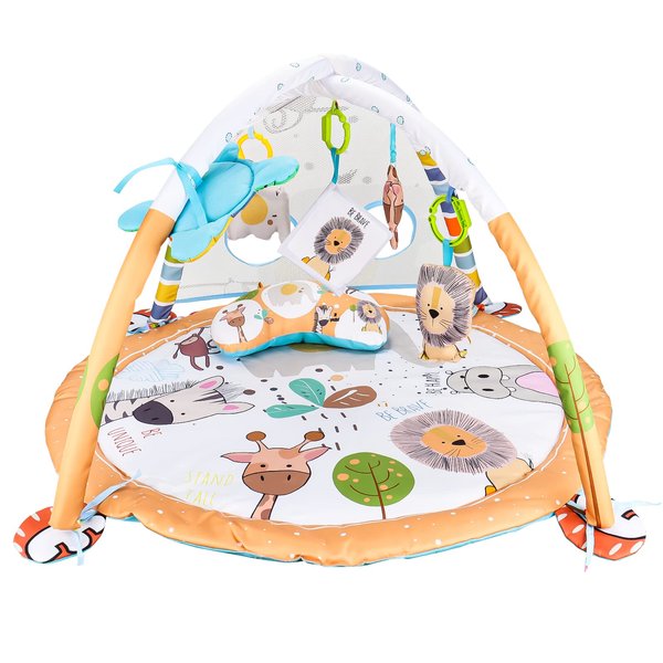 Baby Gym Play Mat Baby Animals Activity Gym for Sensory and Motor Skill Development, Language Discovery, Thicker and Non Slip Baby Play Gym Mat for Babies and Toddlers