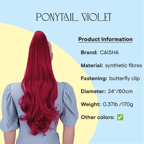 CAISHA 24" Long Hair Clip On Ponytail Extension Heat-Resistant Synthetic Hairpiece Slightly Wavy Red H514