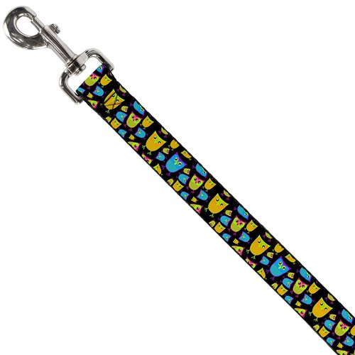 Dog Leash Owls Black Multi Neon 4 Feet Long 0.5 Inch Wide