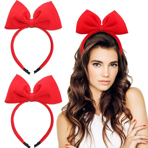 2Pcs Halloween Red Bow Headband Christmas Red Big Bowknot Cute Girl Adult Party Decoration Headdress Christmas Cosplay Costume Halloween Makeup Handmade Headdress Hair Band Bow Headbands for Women