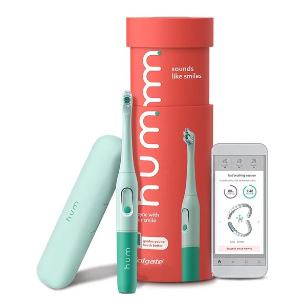hum by Colgate Smart Battery Toothbrush Kit, Sonic Toothbrush with Travel Case (Teal)
