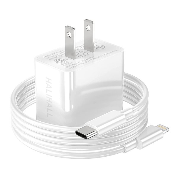 HALIHALL [MFI Certified] i Phone Charger Block USB C Fast Wall Plug with 6ft USB C to Lightning Cable for i Phone/14/13/12/11/pro/pro max/Air pods pro/iPad air 3/min4 (White, 6FT 1PACK)