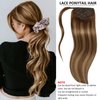 Caliee 18Inch Long Ponytail Extension Human Hair 80G Virgin Ponytail Hair Extensions Real Human Hair R4-4-6 Balayage Dark Brown to Medium Brown Soft Skily Straight Wrap Around Hair Pieces for Women