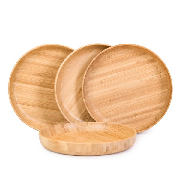 cluzelar Bamboo Plates 7.5Inch Round Bamboo Plates Reusable Kids Dinner Plates Tableware 4PCS Wooden Plates Lightweight Dishes Snack, Dessert, Unbreakable Classic Plates…