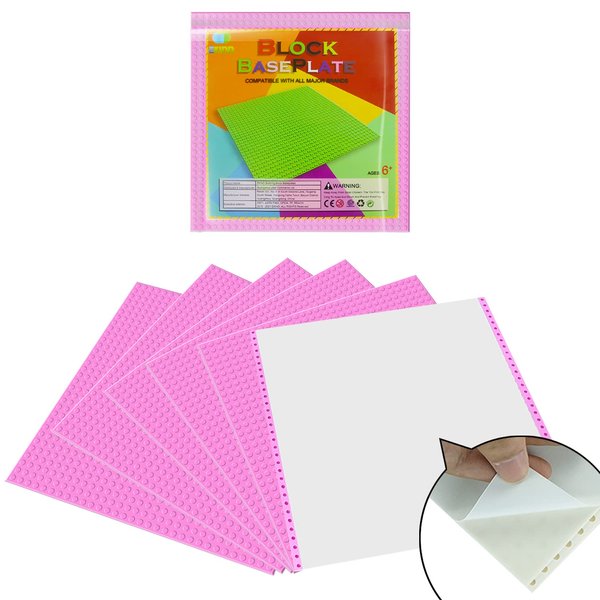 EKIND Self Adhesive Building Brick Plates, 10 inch x 10 inch Base Plates with Adhere for Toy Bricks, STEM Activities & Display Table (6 Pack, Pink)