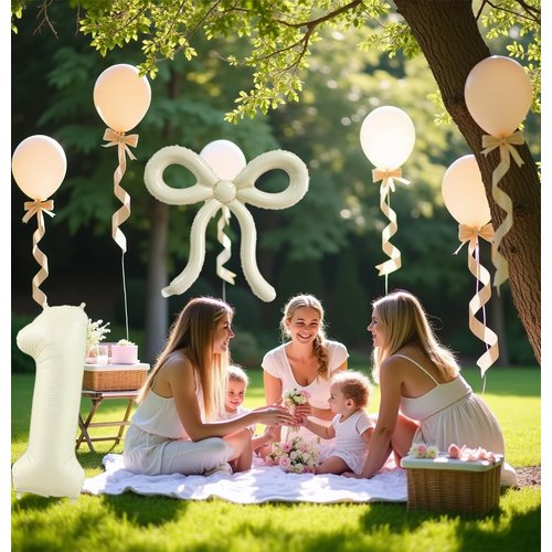 4 Pcs Bow Balloons Cream White Bow Decorations for Girls Women Bow Themed Birthday Party Supplies for Baby Shower, Gender Reveal, Wedding, Bachelorette, Bridal Shower Event Decor 26 x 24 in