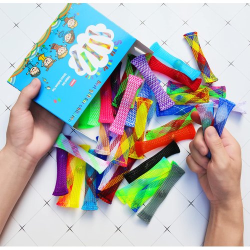 Fidget Toy 42 Pack Mixed Color Marble Mesh Fidget Toys,Stress Relieve Toy,Focus Enhance, Marble and Mesh Fidget Stress Relieve Toy for Kids Adults ADHD ADD Autism Halloween Decorations