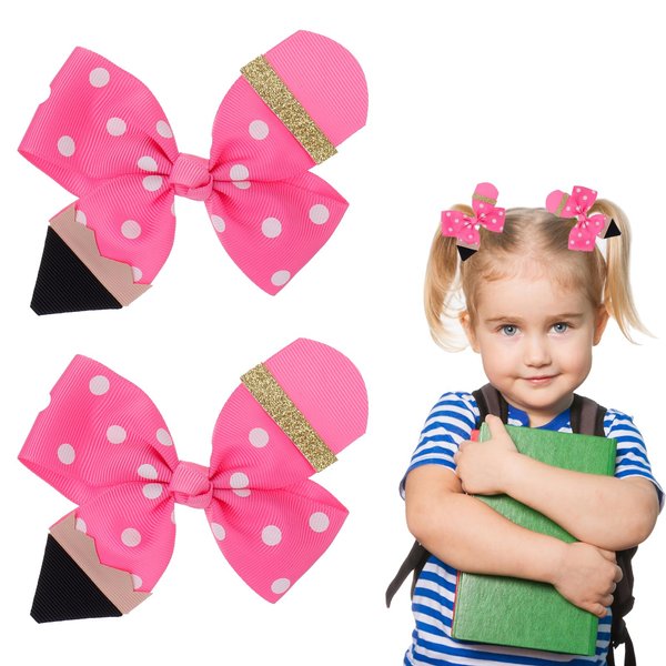 Vodolo 2Pcs Back To School Pencil Hair Clips,Funny First Day of School Hair Clips,Cute Bow Hair Accessories Back To School Outfits for Girls Hair Clip Student Uniform Accessories Gift (Pink)