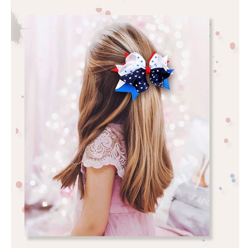 Girl Hair Clip Hair Bows Grosgrain Ribbon Hair Bow Hair Accessories for 4th of July 2 Pack ZFJ24 (Star Set)