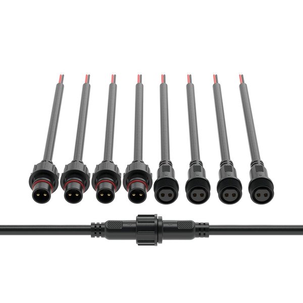 BTF-LIGHTING 2 Pin Electrical Connector 18AWG IP65 Male Female Connector 7.87in/20cm Extension Cable for Car,Truck,Boat,Indoor/Outdoor LED Strip Lights/String 22mm Nut Big Size 5 Pairs