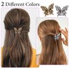 Noverlife 2PCS Vintage Butterfly Hair Claws, Metal Gold Rhinestone Hair Clips, Mini Hair Clips Retro Crystal Hair Jaws, Sparkly Diamond Claw Clips Alloy Fancy Thick Hair Barrette Clamp for Women Girls
