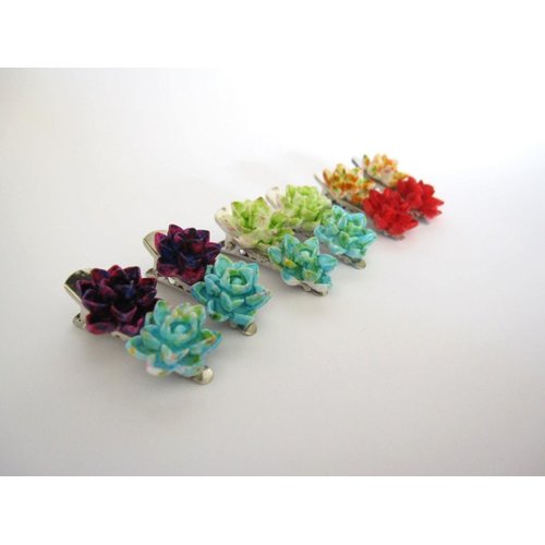 Generic Set of 2 small tiny hawaiian flower alligator hair clip for fine thin hair (Primary color: Red)