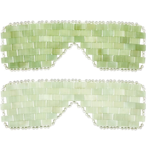 2 Pcs Jade Eye Mask Green Jade Stone Eye Mask Facial Cooling Mask for Alleviate Puffiness Face Massage Relax Eyes Relieve Migraine Meditation Beauty