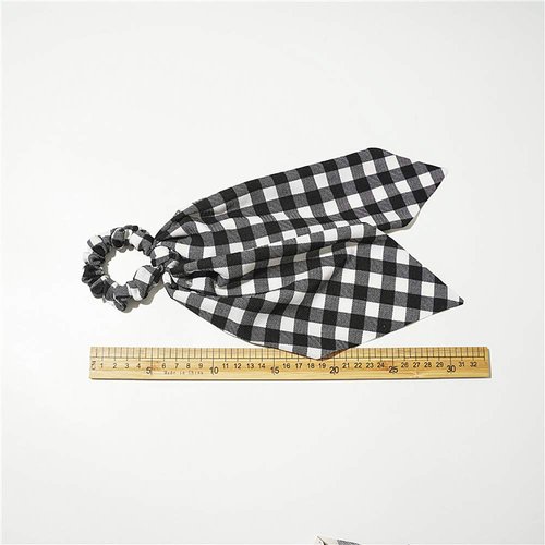 Black Yellow Scarf Scrunchies for Hair Ribbon Ties Bow Scrunchies with tail, Stripe Plaid Elastic Hair Scarf Black Hair Ties Bands Long Ponytail Scrunchies for Women (black white)