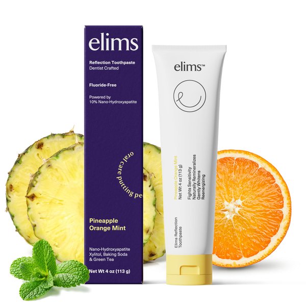ELIMS Nano Hydroxyapatite Fluoride Free Toothpaste - Xylitol Remineralizing Toothpaste for Whitening Sensitive Teeth - SLS Free Orange Pineapple Mint Flavored Toothpaste for Adults & Kids 4oz