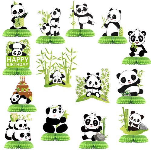 Demissle 14 Pieces Panda Party Decorations Panda Honeycomb Centerpieces Panda Party Supplies Cute Paper Table Centerpieces Birthday Party Table Decoration