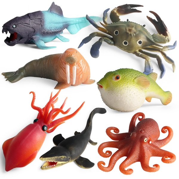 SCAHOW Rubber Ocean Animals Toys, TPR Soft Stretchy Toys for Boys and Girls, Floating Bath Toys Squishy Sea Creatures for Kids