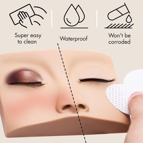 TARSHYRY Lash Mannequin Head with 3 Lash Layers,Soft-Touch Silicone Eyelash Extensions Training Head,Removable Flat Head Doll Head for Eyelash Extensions Practice,Makeup (White Skin)
