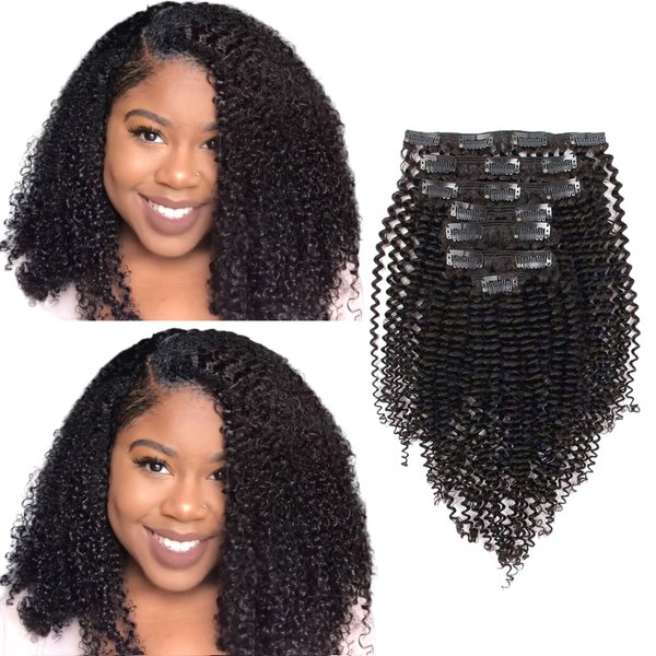 ABH AMAZINGBEAUTY HAIR Kinky Curly Human Hair Clip ins Natural Black 3C Clip ins Real Human Hair Extension Kinky Clip in Hair Extensions for Black Women Kinky Curly Hair Clip-in 16 Inch 120G
