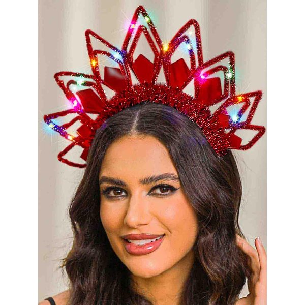 DRESBE LED Headband Glow Headbands Party Light Up Crown Hair Accessories for Women (Red)