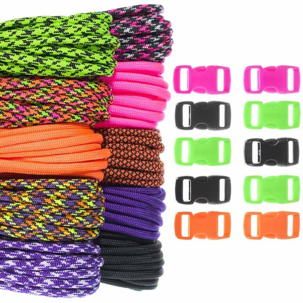 Craft County 100 Foot 550 Paracord Crafting Kits – for All Ages and Skill Levels – Create Paracord Bracelet, Lanyard, Keychain Projects (Hyper)