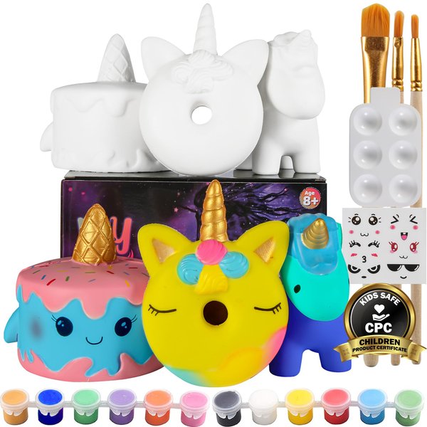 Jim&Gloria Paint Your Own Squishies, Jumbo Squishy Gifts for Girls and Boys 8 9 10 11 12 13 14, Arts and Crafts for Kids, Party Favors for Birthday, Christmas Stocking Fillers (Pack of 3)