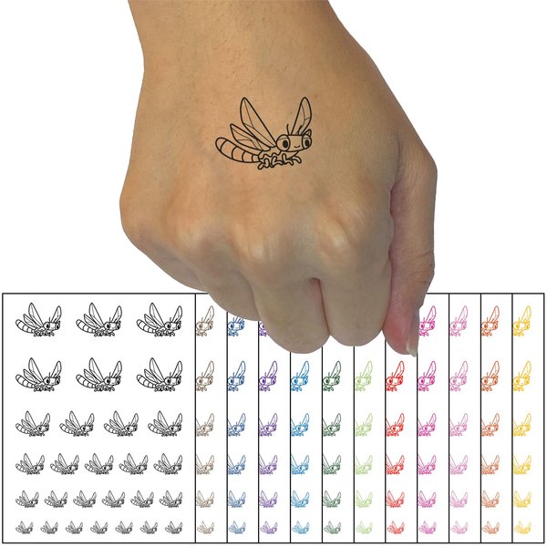 Cartoon Dragonfly Flying Bug Insect Temporary Tattoo Water Resistant Fake Body Art Set Collection - Orange (One Sheet)