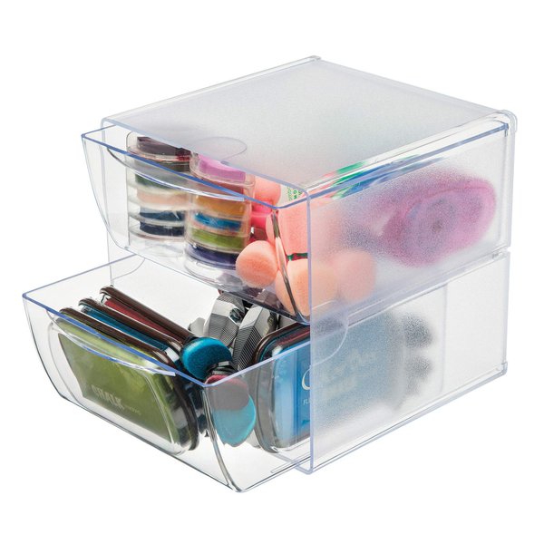 Deflecto Stackable Cube Organizer, Desk and Craft Organizer, 2 Drawers, Clear, Removable Drawers and Dividers, 6"W x 6"H x 7 1/5"D (350101CR)