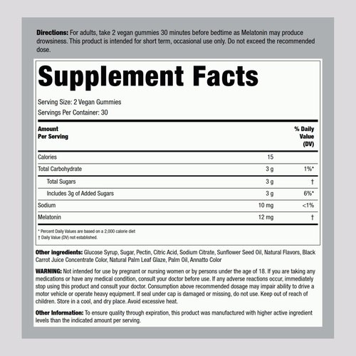 Piping Rock Melatonin Gummies 12mg | 60 Count | Maximum Strength | Berry Flavor | Vegan, Non-GMO, Gluten Free Supplement