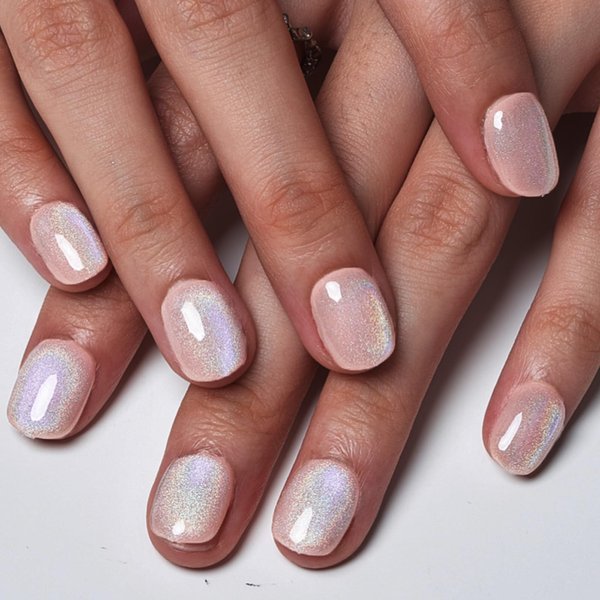 GLAMERMAID Press on Nails Extra Short Squoval, Handmade Rainbow Amber Gel Nails Polish Glue on Nails, 24Pcs Glossy Round Reusable UV Finish Fake Nails Acrylic False Nails Manicure Kits for Women Gift