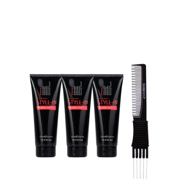 kuss Inebrya Ice Cream Style-In Fluiding Gel (8.45 oz) with Teasing Comb Pack of 3