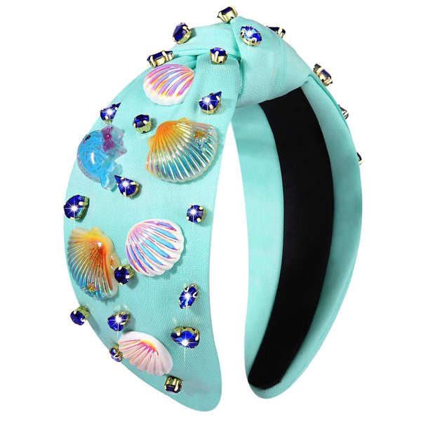 CEALXHENY Seashell Headband Summer Headbands for Women Ocean Fish Puka Shell Headband White Blue Crystal Rhinestone Jeweled Knotted Headband Summer Beach Wedding Hair Accessories Gifts (Pattern B)
