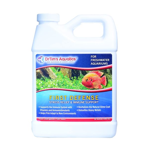 DrTim's Aquatics First Defense for Freshwater Aquariums – Stress Relief & Immune System Support with Vitamins Immunostimulants Fish Tanks 32oz.
