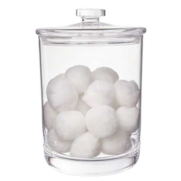 STORi Premium Quality Makeup and Cotton Ball Holder | 60-oz Clear Plastic Apothecary Jar with Lid | Perfect Storage Container to Organize Bathroom and Vanity