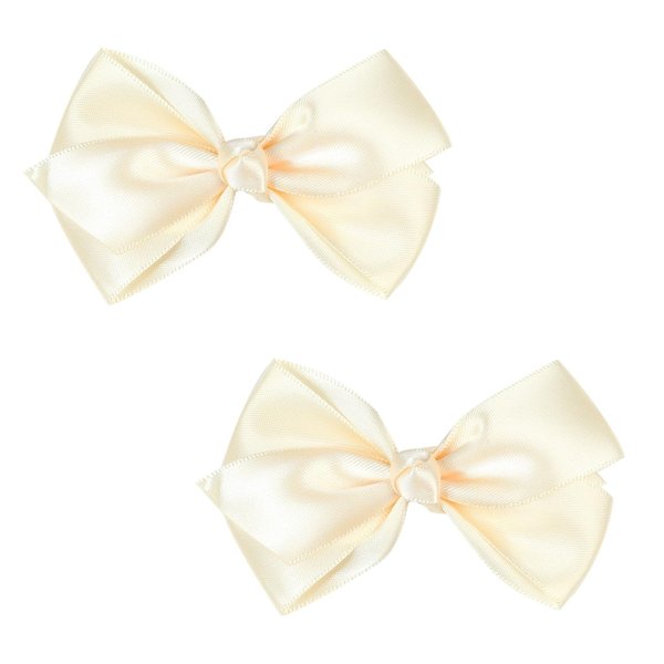 Set of 2 Delicate 3-Inch Satin Bow Hair Clips for Little Girls - Elegant Ivory Hue