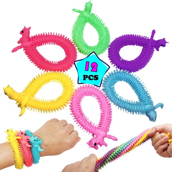 Stretchy String Fidget Toy Bracelets for Kids, 12 Pack Squeeze Noodles Toy for Girls Boys, Stretchy Strings Anti Anxiety Sensory Toys Stress Relief Autism, Fidget String Toys Easter Stocking Stuffers