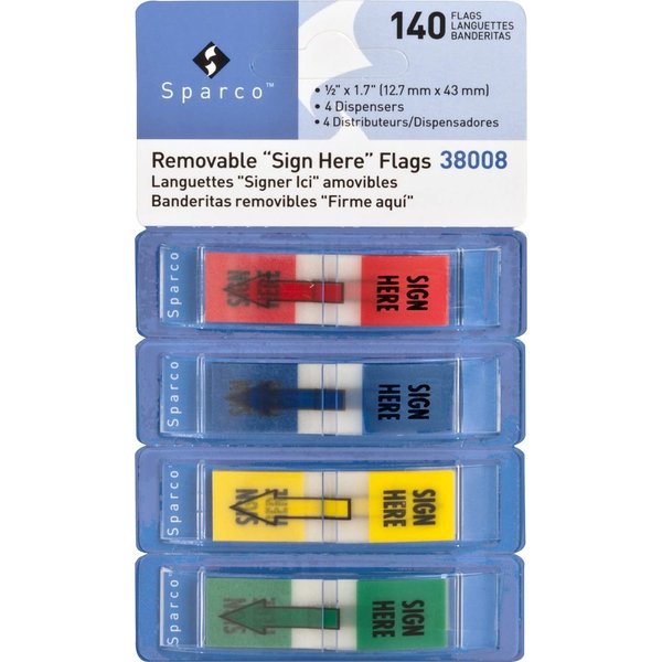 Sparco 38008 Sign Here Pop-Up Flags Dispenser,1/2-Inch x1-3/4-Inch ,140/PK,AST