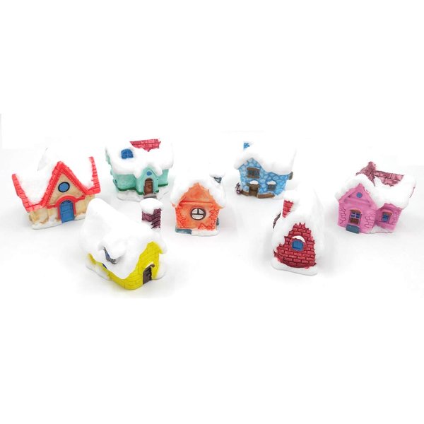 EMiEN 7 Pieces Snow Villa House Christmas Winter Miniature Ornament Kits for DIY Dollhouse Decoration Fairy Garden Plant Décor, Birthday Gift for Children