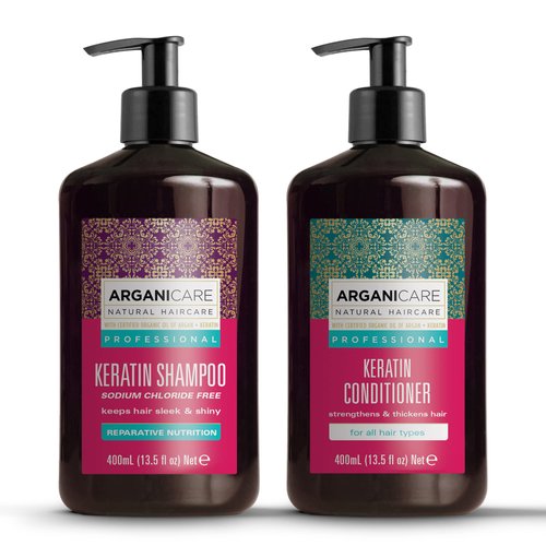 Arganicare Keratin Shampoo and Conditioner Set for Hair Thickening and Strengthening - Moisturizing Hair Treatment Enriched with Organic Argan Oil and Shea Moisture for Men, Women, and Kids | 27 Fl Oz